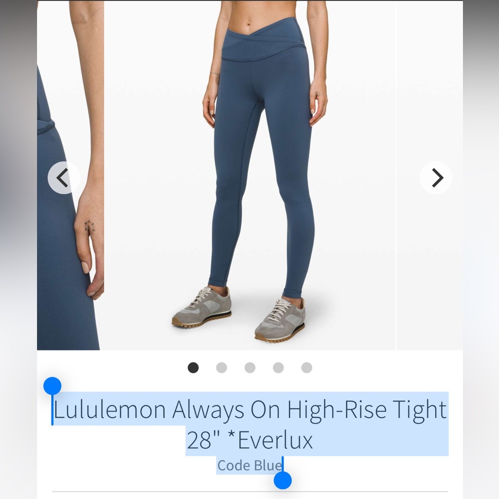 Lululemon Always On High-Rise Tight 28" *Everlux Code Blue sz 2